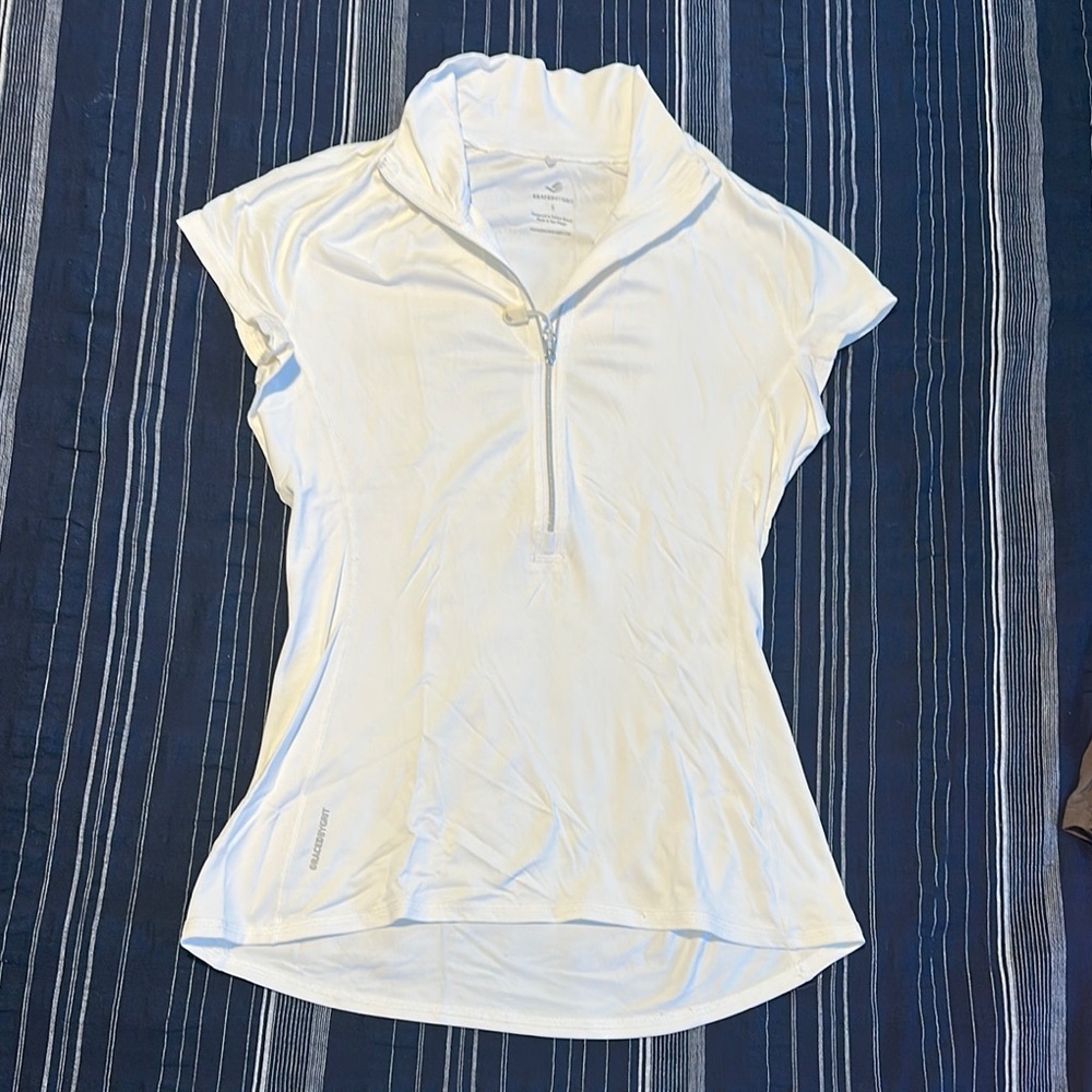White Women's Athletic Top with Zip Collar
